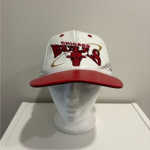 Vintage Jeff Hamilton Chicago Bulls White & Red Strapback Hat leather made USA